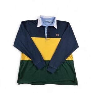 Merona Colorblock Rugby Polo Youth XL Navy Yellow Green Long Sleeve